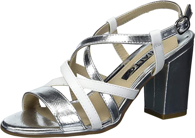 Women's Heeled Sandal - black, silver and white