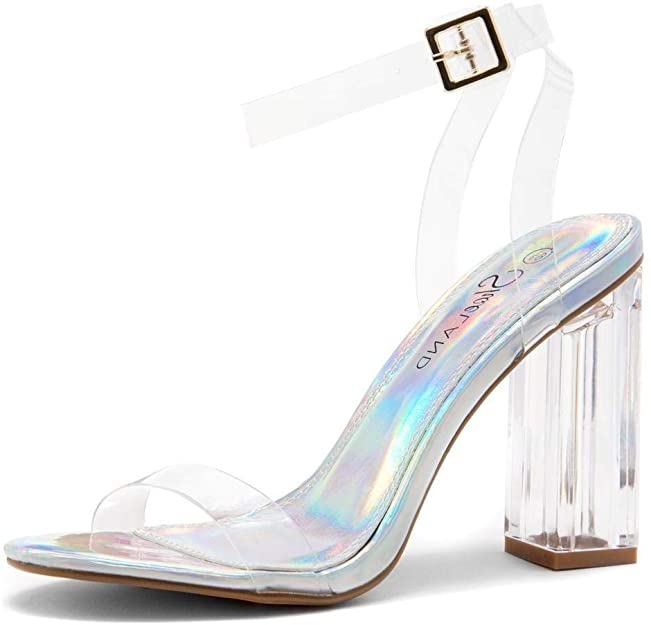 Clear Block Chunky High Heel Open Toe Sandal