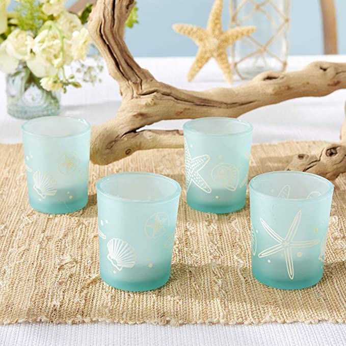 Blue and White Beach Candle Votive Holders