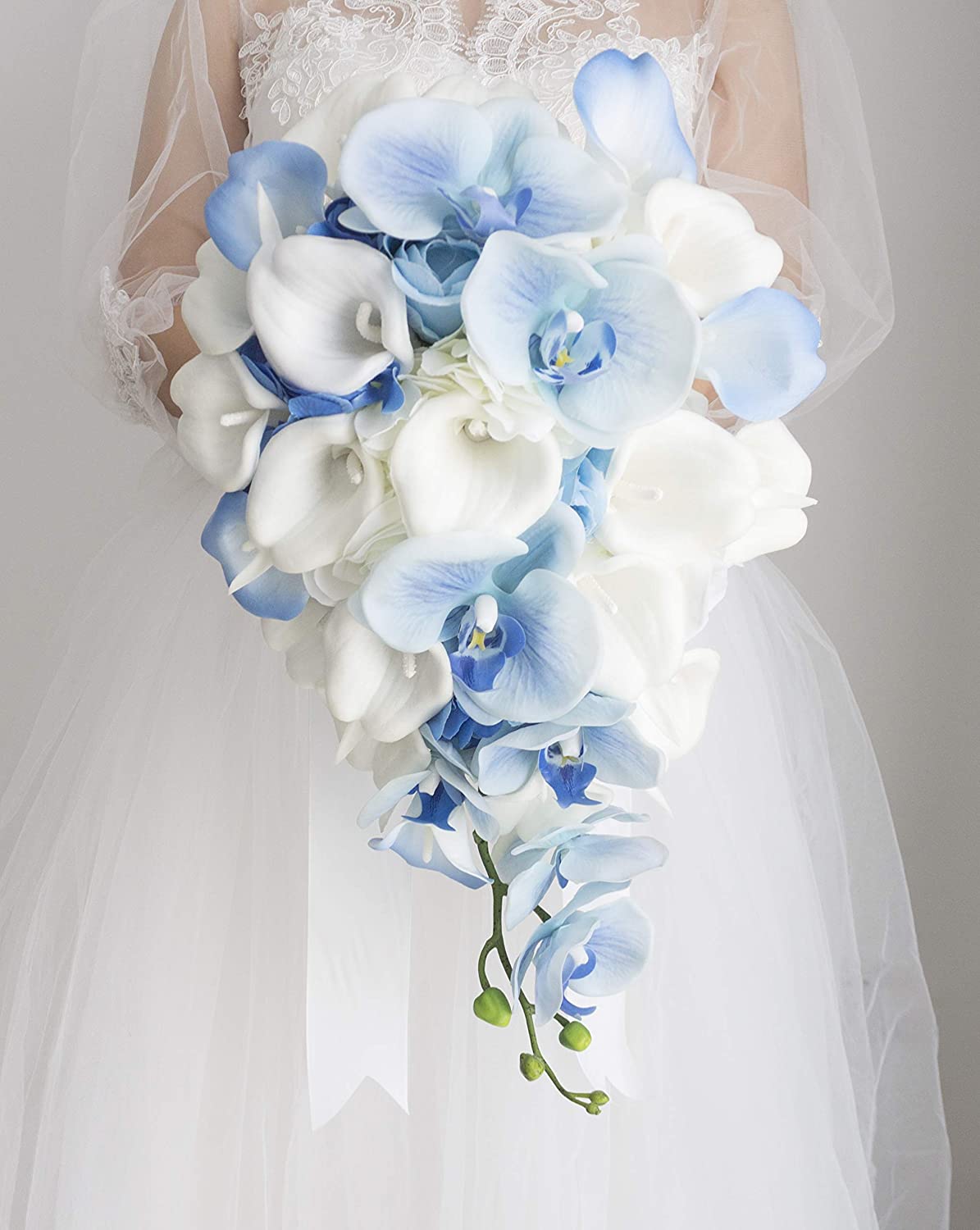 Blue and White Calla Lily and Cascading Bouquet