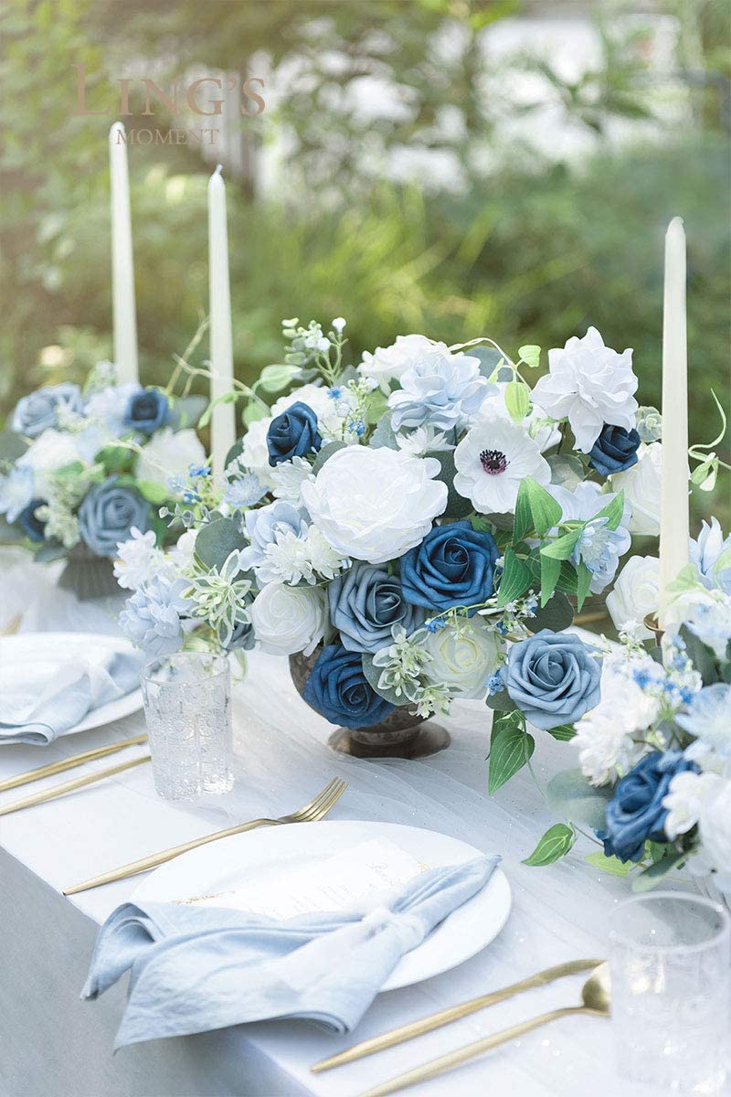 Blue and White Floral Wedding Centerpieces