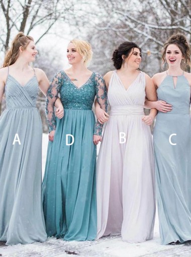 A-Line Spaghetti Straps Pleated Chiffon Bridesmaid Dress