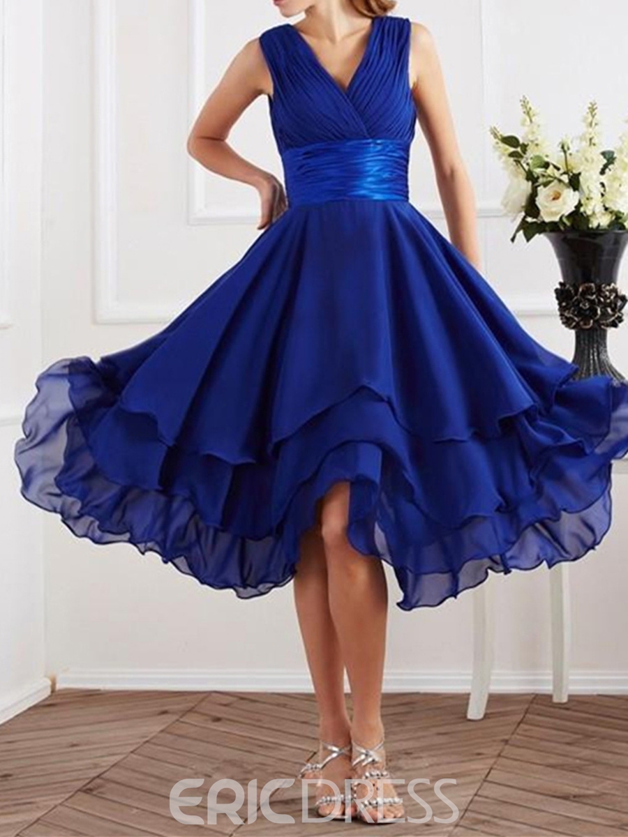 Charming V-Neck Asymmetry Chiffon Bridesmaid-Dress