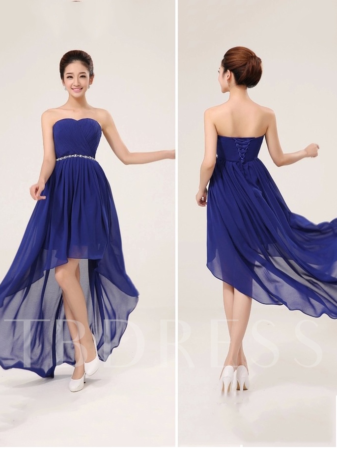 Strapless Beaded High Low Bridesmaid Dress
