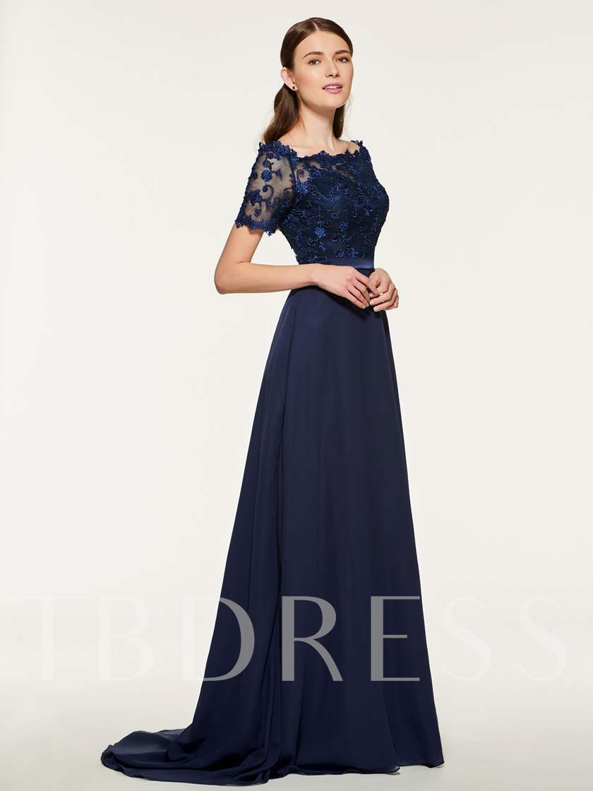 Short Sleeves Appliques Bridesmaid Dress