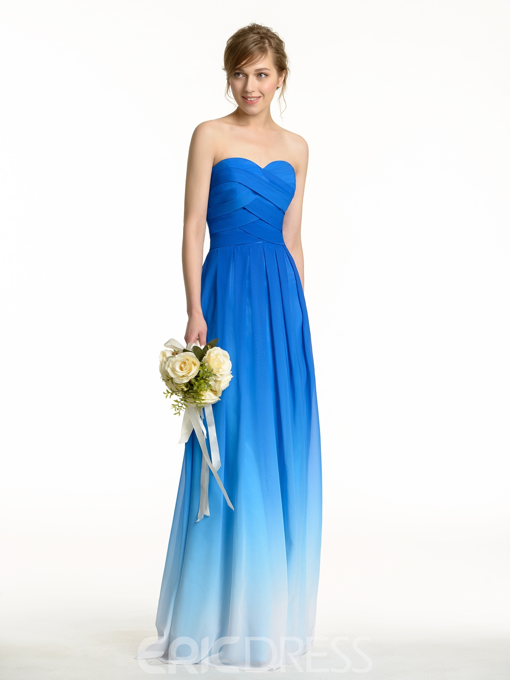 Fading Color Sweetheart Pleated Bridesmaid Dress