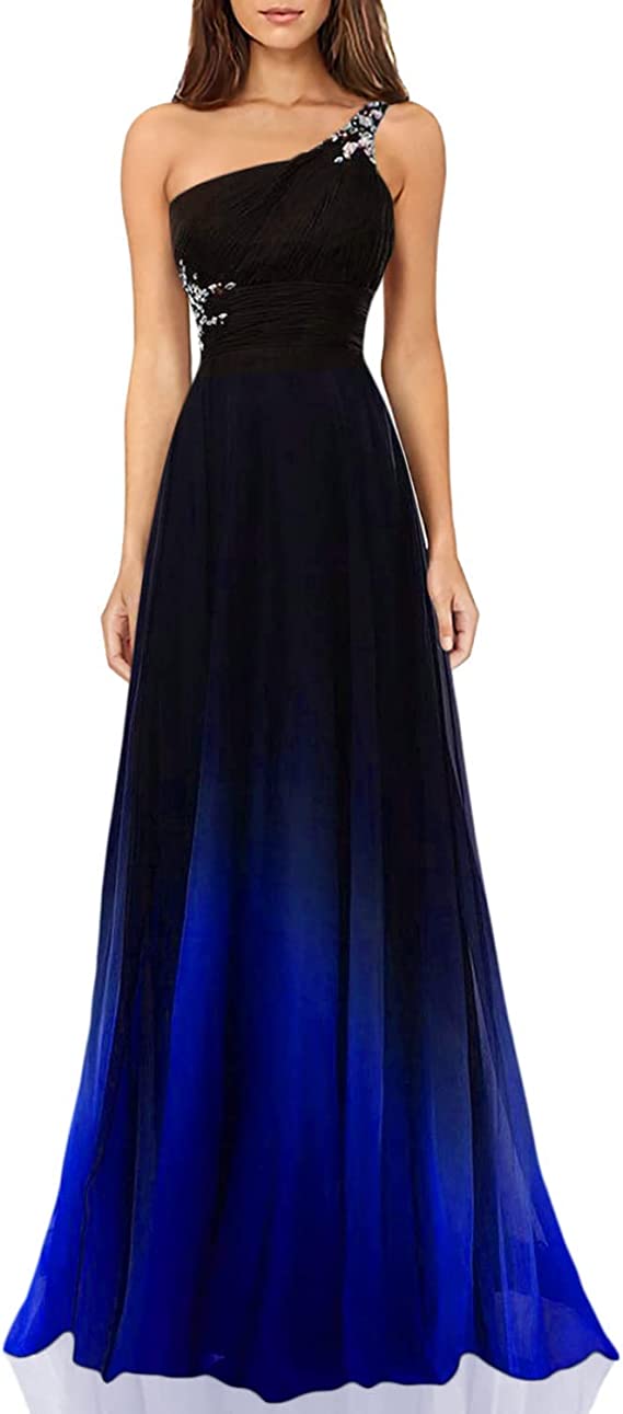 Blue Bridesmaid Dress Ombre Gradient One-Shoulder