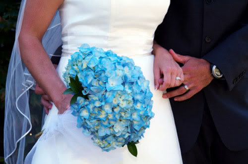 Bride holding Light Blue Bridal Bouquet