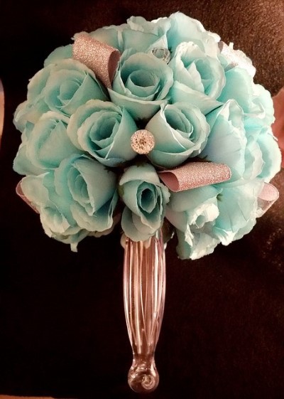 beautiful light blue wedding bouquet