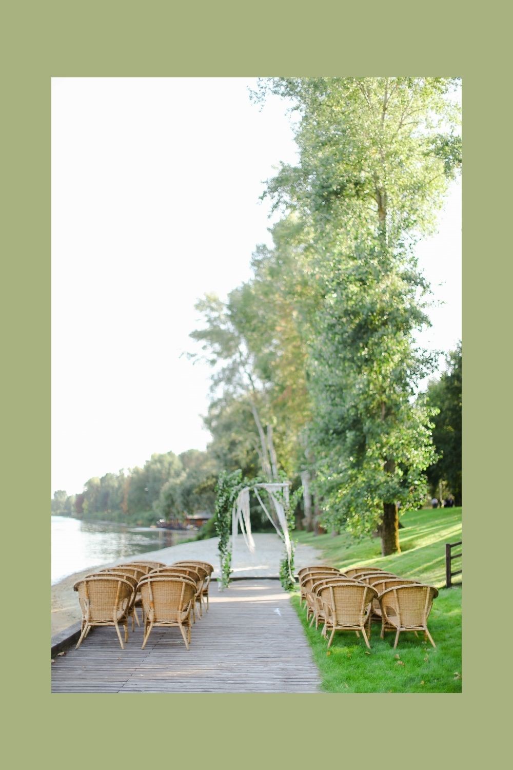 Green and White wedding arch at garden wedding
