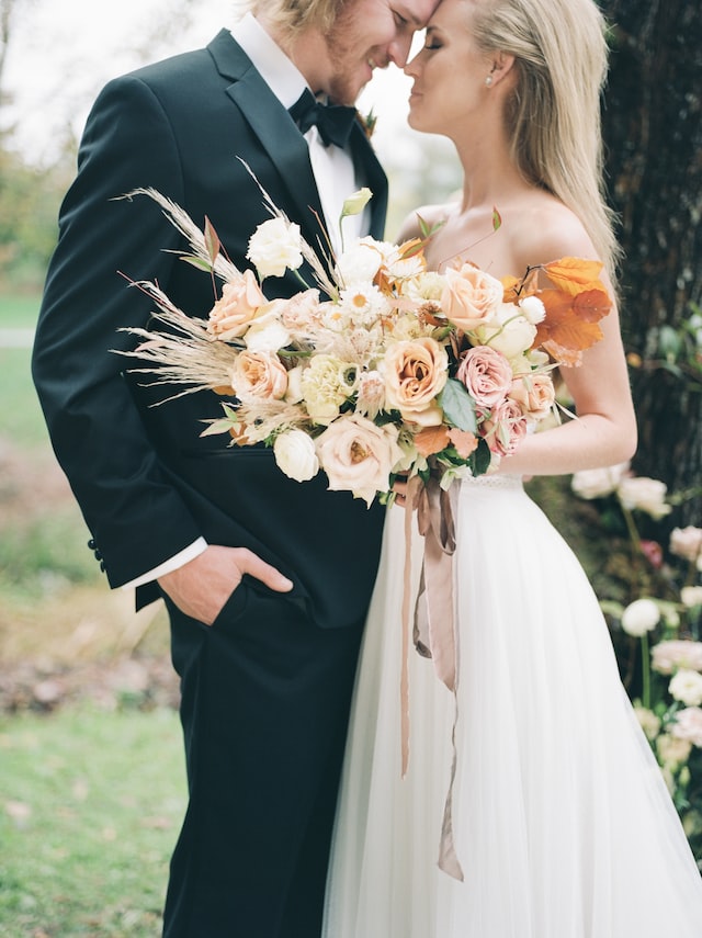 Bride and Groom With Romantic Bouquet