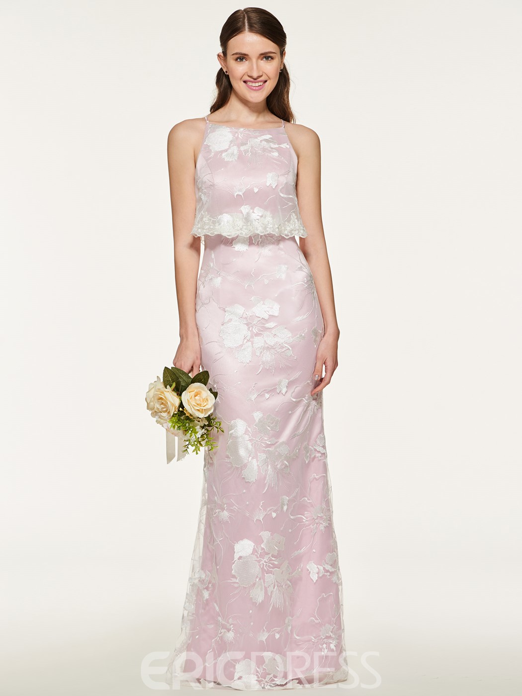 Lovely Romantic Long Lace Sheath Bridesmaid Dress