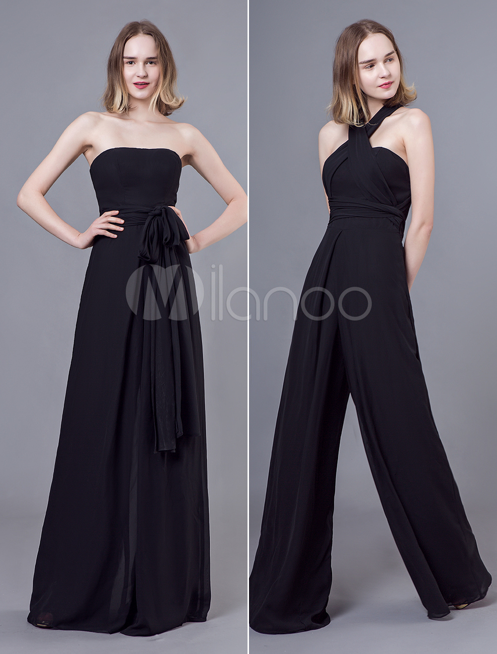 Black Jumpsuit Formal Bridesmaid Convertible Chiffon Bridesmaid Dresses