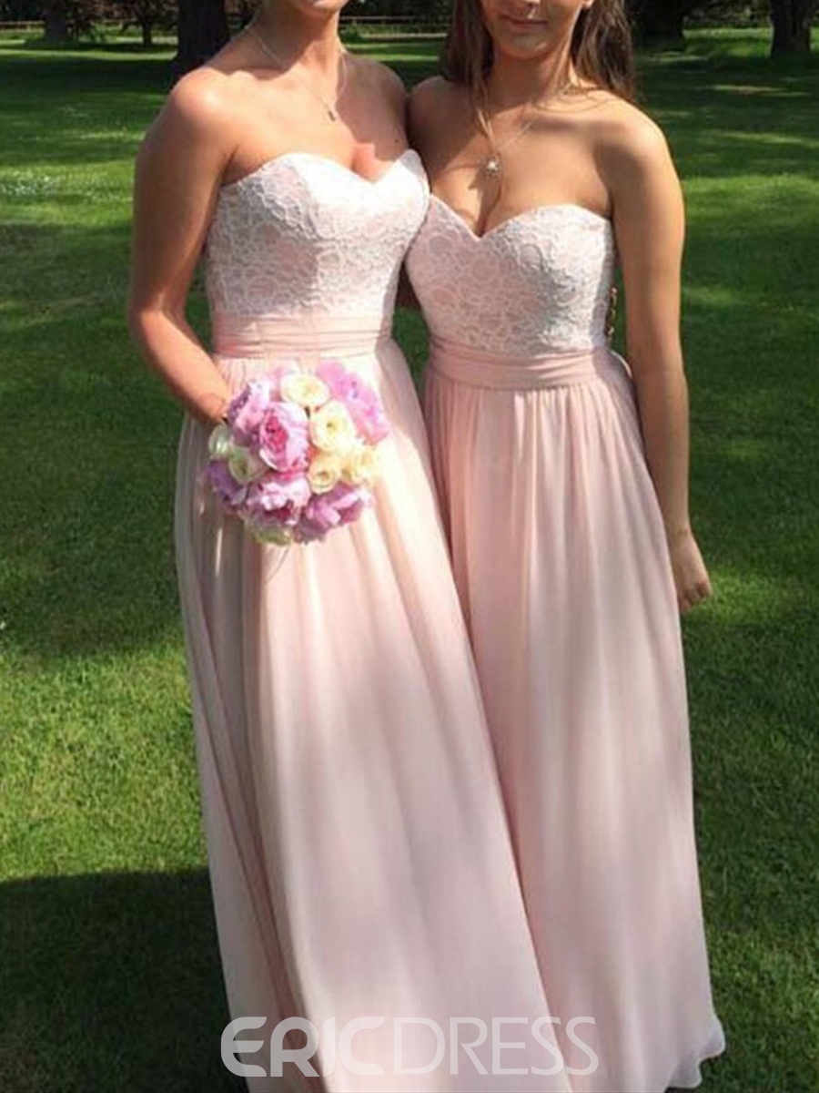 Pale Pink Sweetheart Sleeveless Lace Bridesmaid Dress