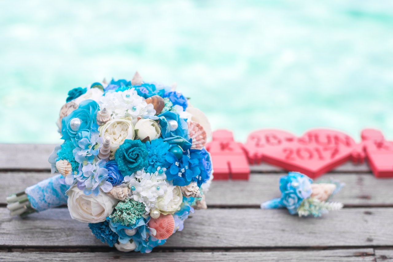 Bright Blue and White Bridal Bouquet