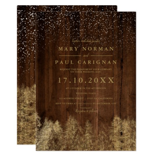 brown wedding invitations, Winter snow wood pine trees forest wedding invitation, pretty rustic wedding invitations