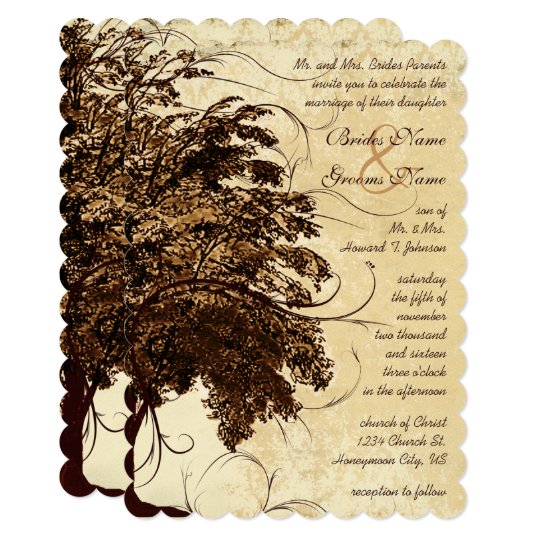 brown wedding invitations, Oak Tree Wedding Invitations, Brown Flourish Oak Tree Wedding Invitation