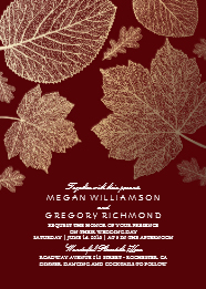 brown wedding invitations, Burgundy and Gold Leaves Vintage Fall Wedding Card