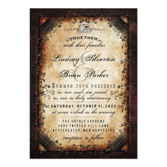 brown wedding invitations, gothic wedding invitations, Halloween Brown Gothic "Together With" RECEPTION Invitation