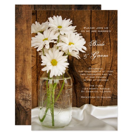 brown wedding invitations, Mason Jar White Daisies Barn Wedding Invitation, Daisy Wedding Invitations, Rustic Wedding Invitations