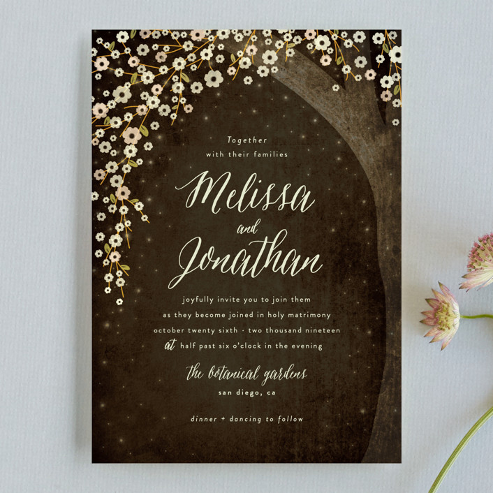 brown wedding invitations, tree wedding invitations, Brown Wedding Invitations With Blossoming Tree