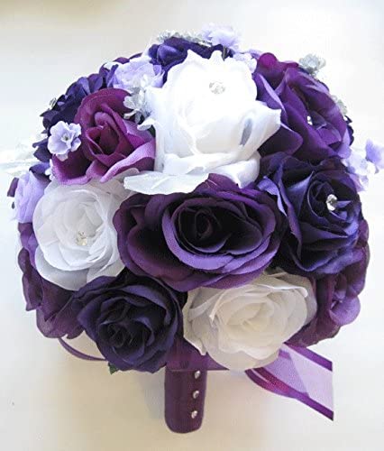 Plum, White and Silver Wedding Bouquets and Centerpieces
