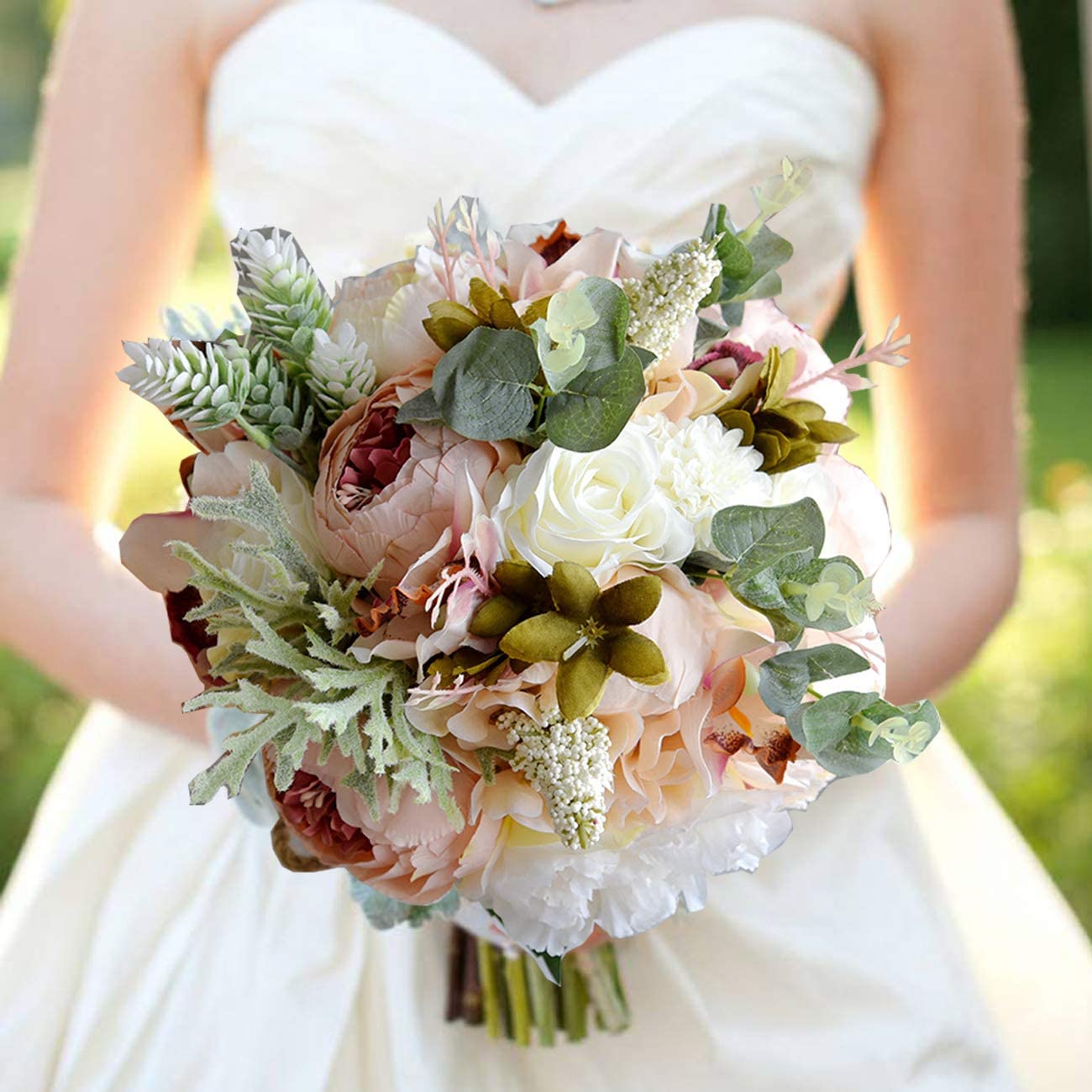 Rustic Artificial Peony and Rose Flower Bouquet
