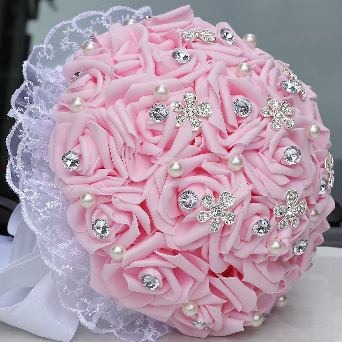 Pink Bridal Bouquet with Bouquet Jewelry