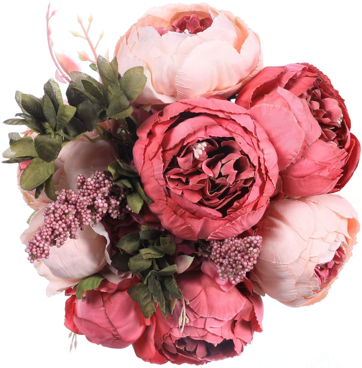 Artificial Silk Pink Peony Vintage Bridal Bouquet Home