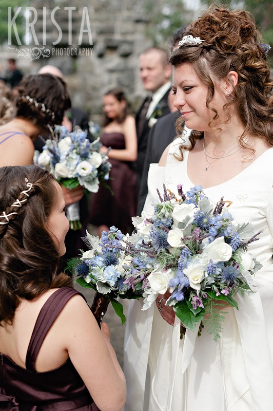 Bride with Beautiful Blue and White Wedding Bouquet