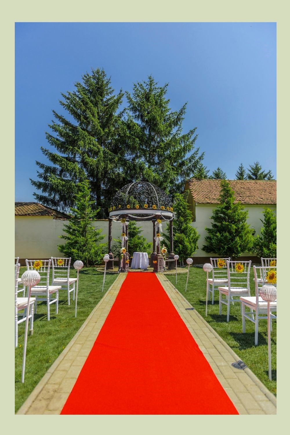 Green and Red Outdoor Wedding Ceremony