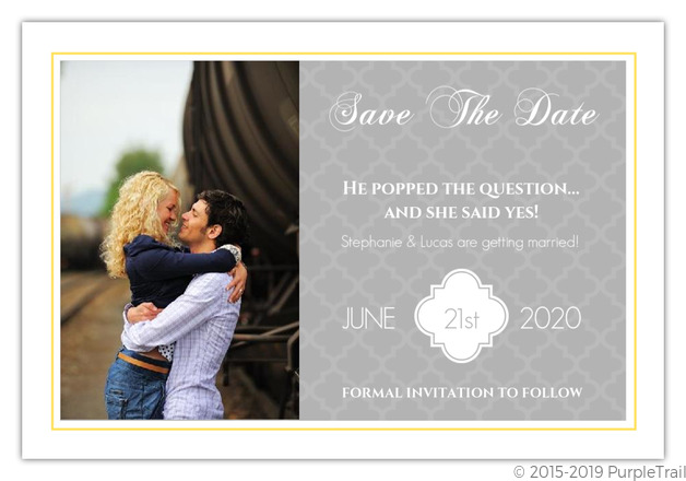 Yellow and Gray Patterned Save The Date Card