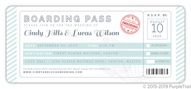 Tropical Destination Boarding Pass Wedding Invitation