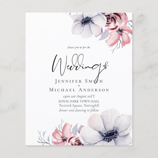 budget wedding invitations, floral wedding invitations, blue and pink wedding invitations, Dusky Navy Blue Coral Floral Script Wedding Set