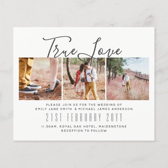 budget wedding invitations, photo wedding invitations, photo collage wedding invitations, Budget Photo Collage Overlay Text Wedding Invites