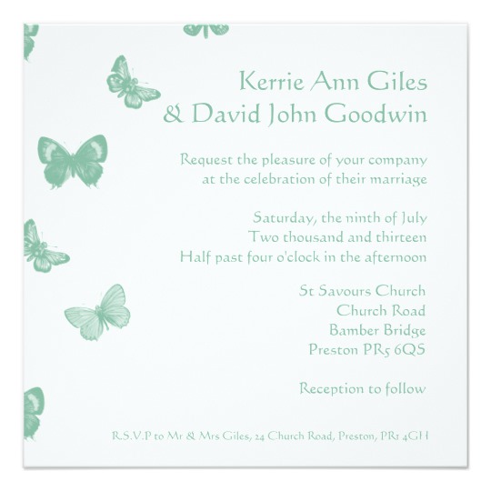 butterfly wedding invitations, Green and White Butterfly Wedding Invitation