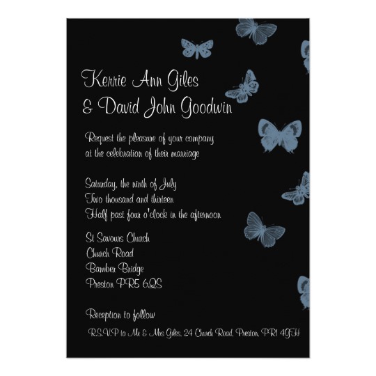 butterfly wedding invitations, Black and Blue Butterfly Wedding Invitations