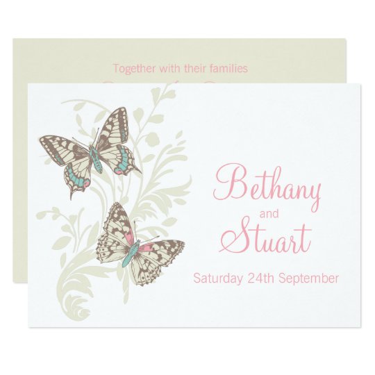 butterfly wedding invitations, butterfly wedding stationery, pink and cream wedding invitations, pink white and cream Butterfly wedding invitation