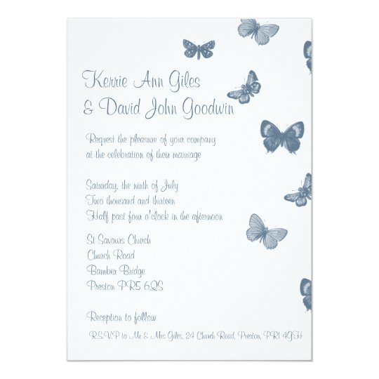 Butterfly Wedding Invitations, blue butterfly wedding invites, blue and white wedding invitations, Blue and White Butterfly Wedding Invitation