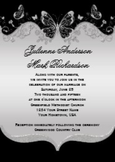 butterfly wedding invitations, black and white butterfly wedding invitations