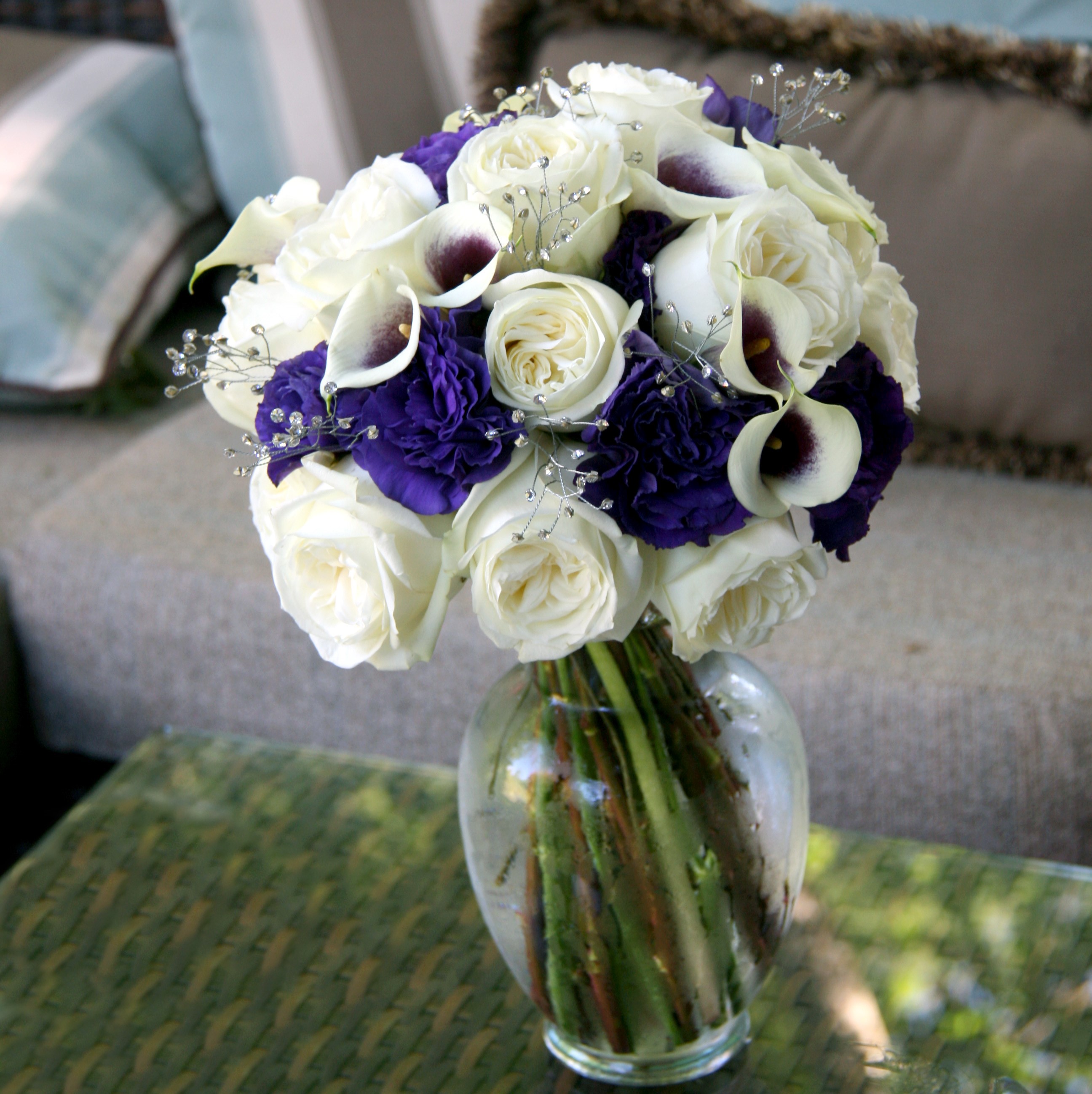 Blue and White Floral Centerpiece With calla lilies