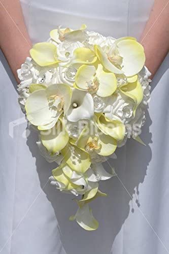 Gorgeous Bridal Bouquet with White Roses & Yellow Calla Lilies
