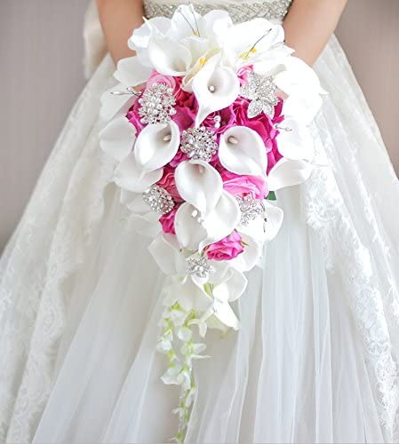 Pink and White Calla Lily Wedding Bouquet with Crystals