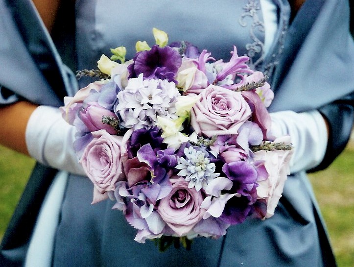 Colorful Wedding Bouquet Featuring Purple Calla Lilies