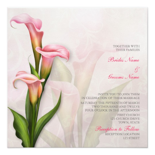 calla lily wedding invitations, pink calla lily wedding invitation