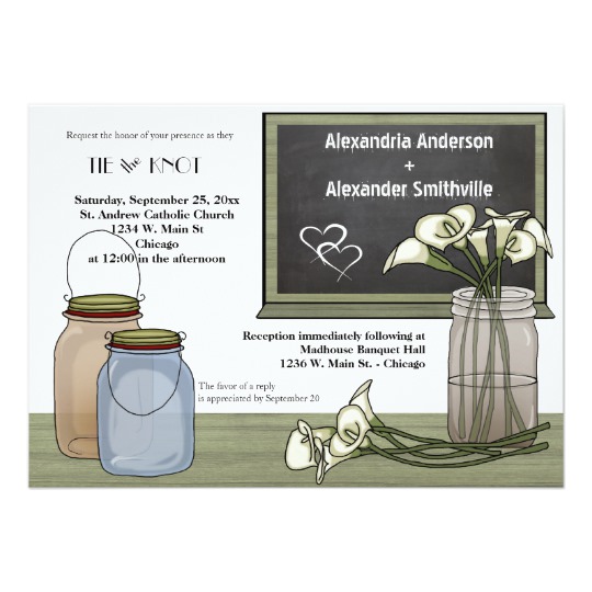 calla lily wedding invitations, calla lily chalkboard wedding invitations, mason jar and lily wedding invitation