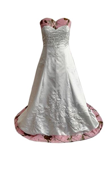 Satin A line Embroideried Camo Wedding Dress