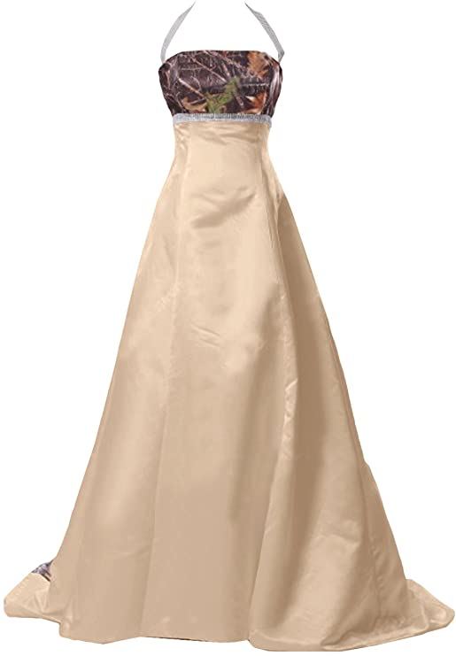Halter Satin and Camo Bridal Dress
