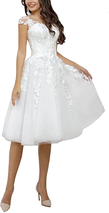 Cap Sleeve Scoopneck Lace Short Wedding Dress