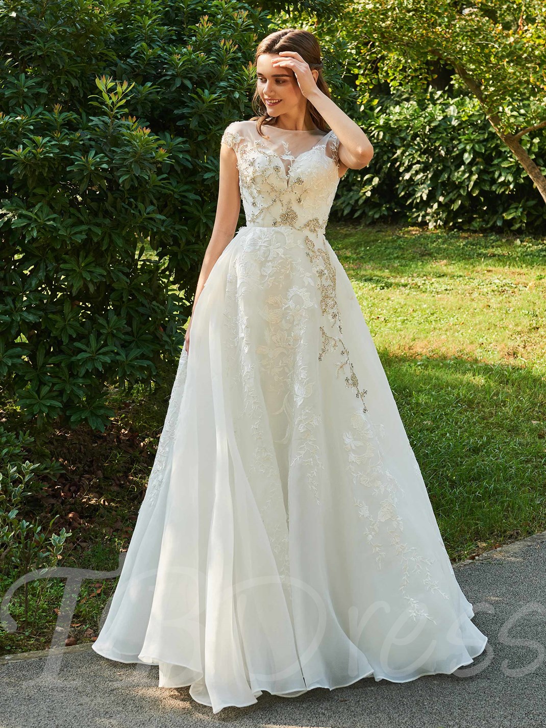 Cap Sleeve Beaded Appliques Wedding Dress